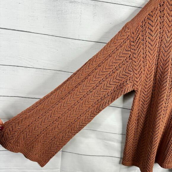 Frye and Co Womens Large Open Knit Flared Sleeve Tassel Tie Sweater  Western - Picture 4 of 9